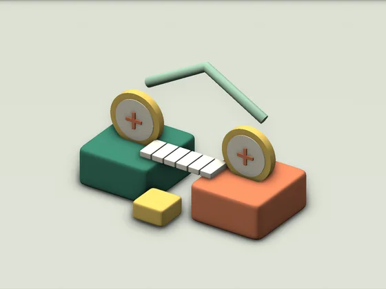 Two platforms linked by a small bridge with symbolic tokens, illustrating an official transfer.